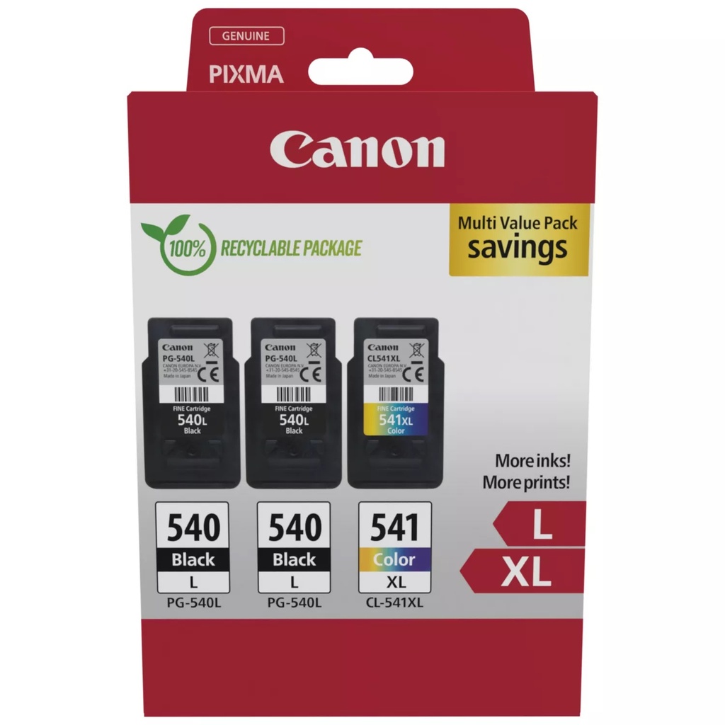 5224B017 CANON 2xPG540L+CL541XL Pixma MG Inkt (3) zwart-kleur HC w/o SEC