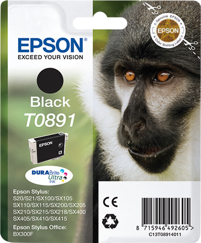 [170015440661] Epson Monkey Singlepack Black T0891 DURABrite Ultra Ink