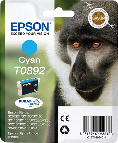 [170015440662] Epson Monkey Singlepack Cyan T0892 DURABrite Ultra Ink