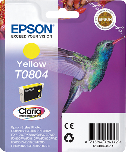 [170015440680] Epson Hummingbird Singlepack Yellow T0804 Claria Photographic Ink
