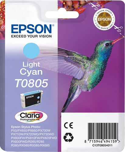 [170015440681] Epson Hummingbird Singlepack Light Cyan T0805 Claria Photographic Ink