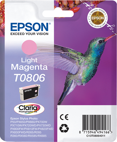 [170015440682] Epson Hummingbird Singlepack Light Magenta T0806 Claria Photographic Ink