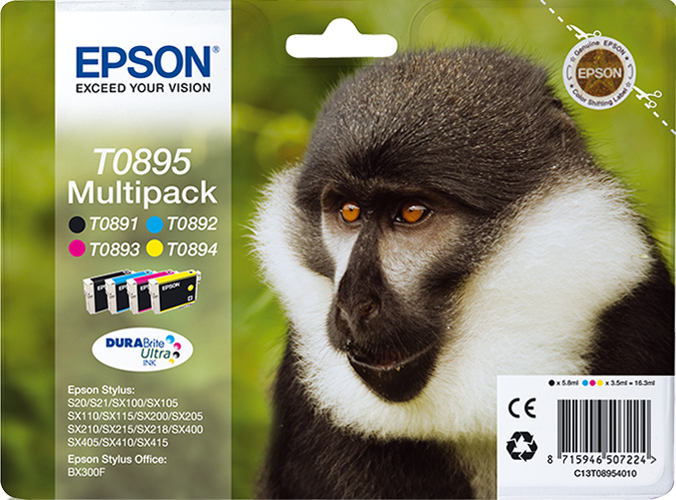 [170015440737] Epson Monkey Multipack 4-colours T0895 DURABrite Ultra Ink