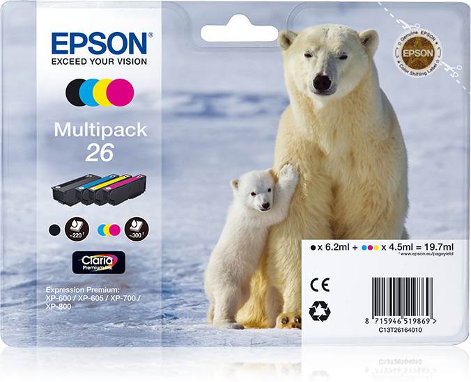 [170015440857] Epson Polar bear Multipack 4-colours 26 Claria Premium Ink