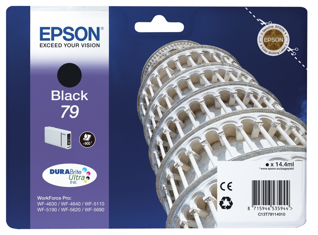 [170015440947] Epson Tower of Pisa Singlepack Black 79 DURABrite Ultra Ink