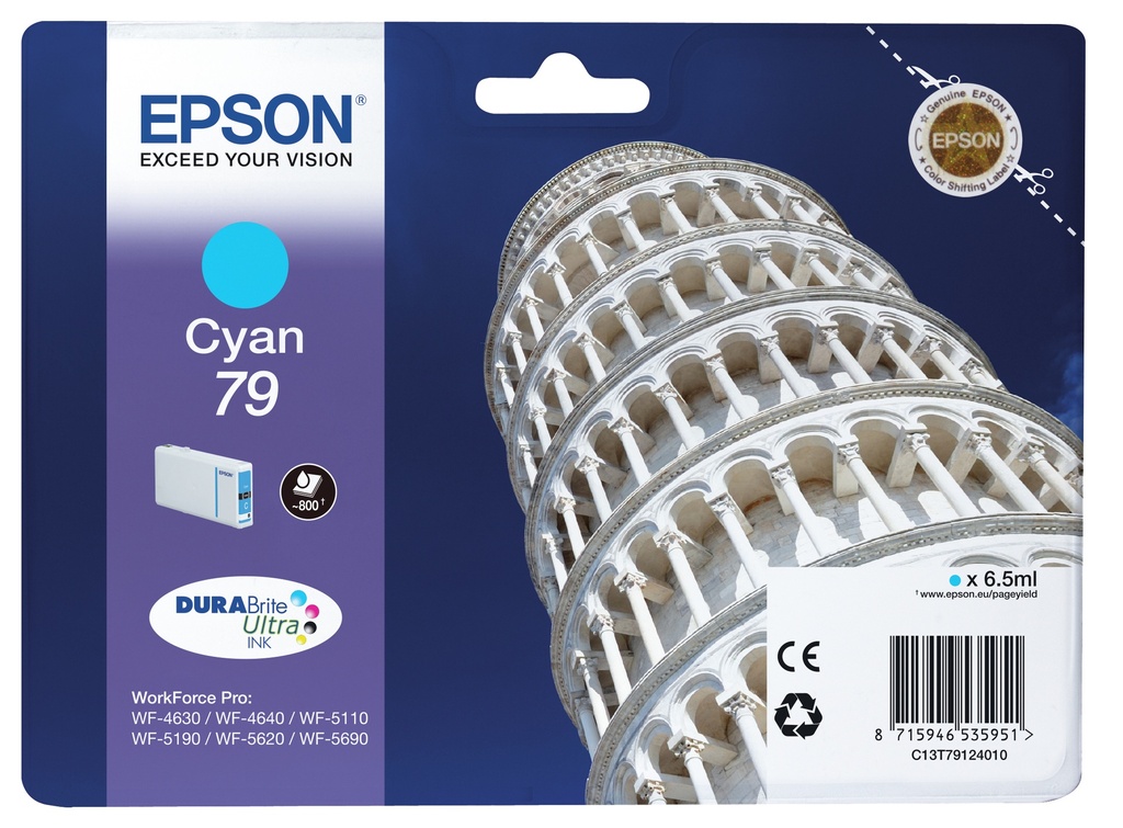 [170015440948] Epson Tower of Pisa Singlepack Cyan 79 DURABrite Ultra Ink