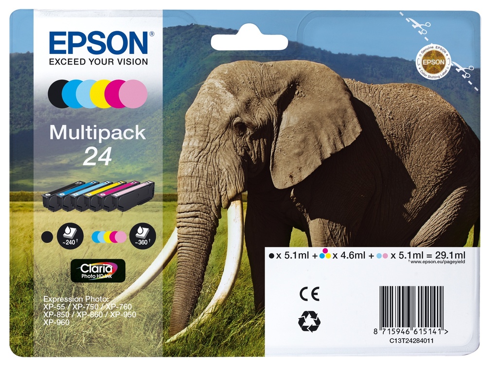 [170015441052] Epson Elephant Multipack 6-colours 24 Claria Photo HD Ink