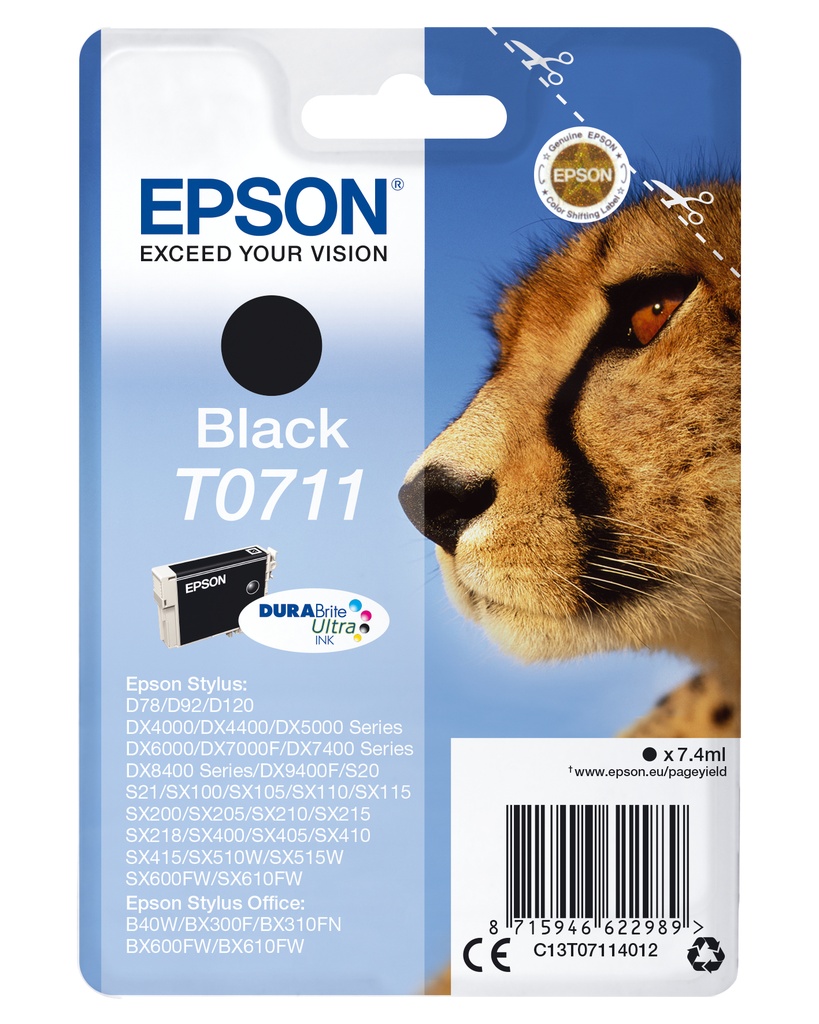 [170015441167] Epson Cheetah Singlepack Black T0711 DURABrite Ultra Ink