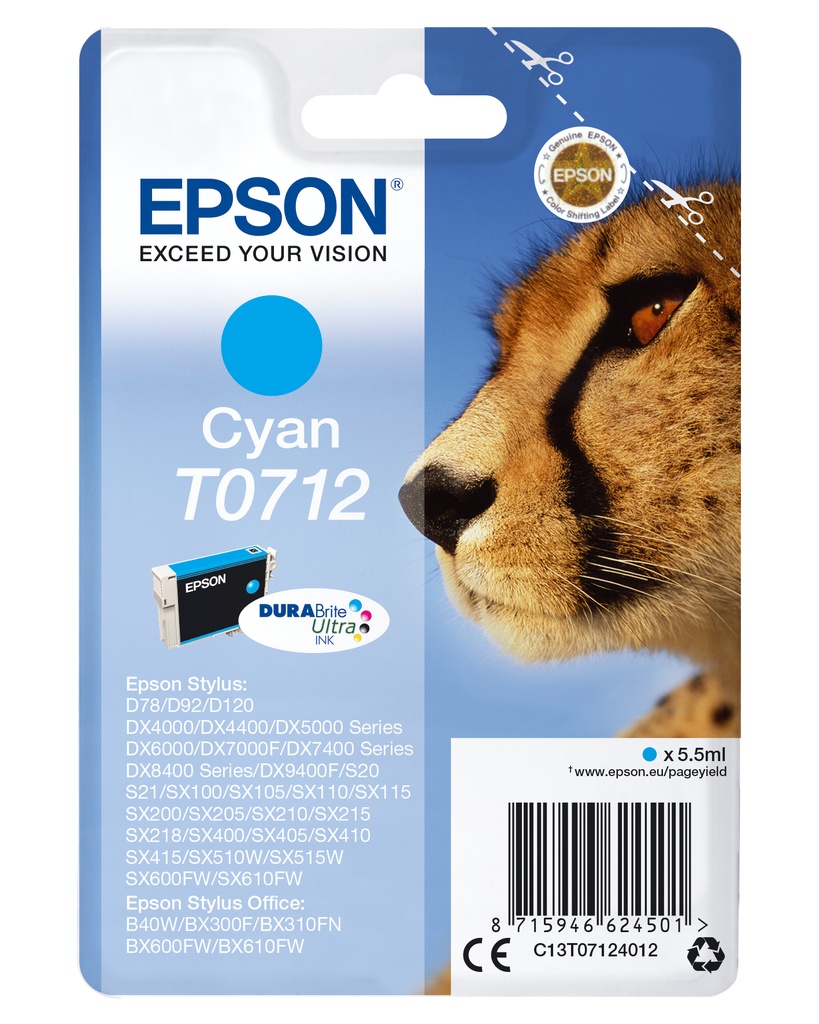 [170015441169] Epson Singlepack Cyan T0712 DURABrite Ultra Ink