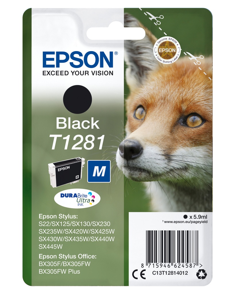 [170015441177] Epson Fox Singlepack Black T1281 DURABrite Ultra Ink