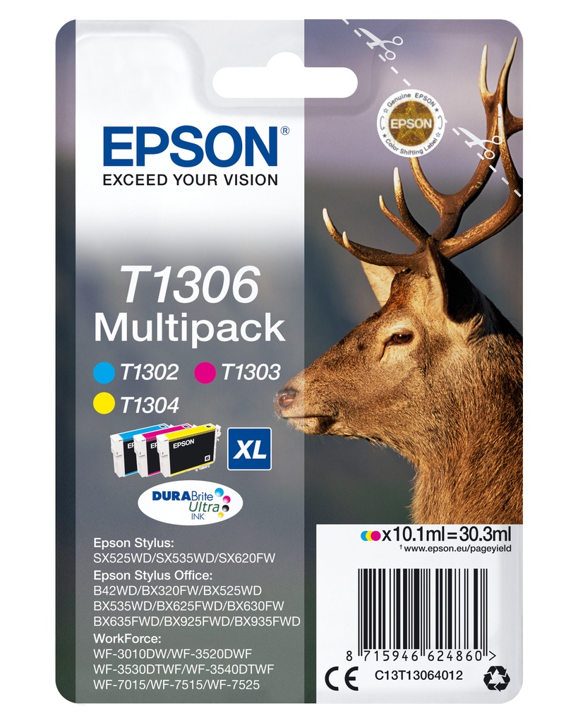 [170015441205] Epson Stag Multipack 3-kleur T1306 DURABrite Ultra Ink