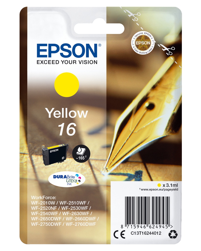 [170015441213] Epson Pen and crossword Singlepack Yellow 16 DURABrite Ultra Ink