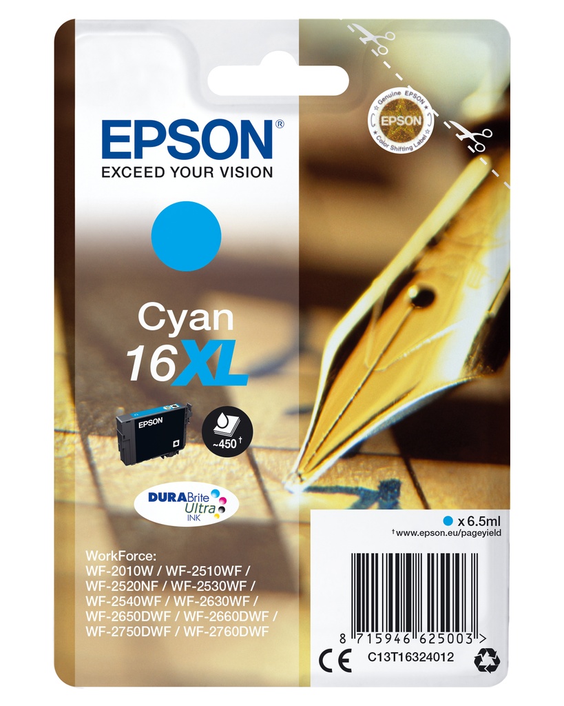 [170015441219] Epson Pen and crossword Singlepack Cyan 16XL DURABrite Ultra Ink