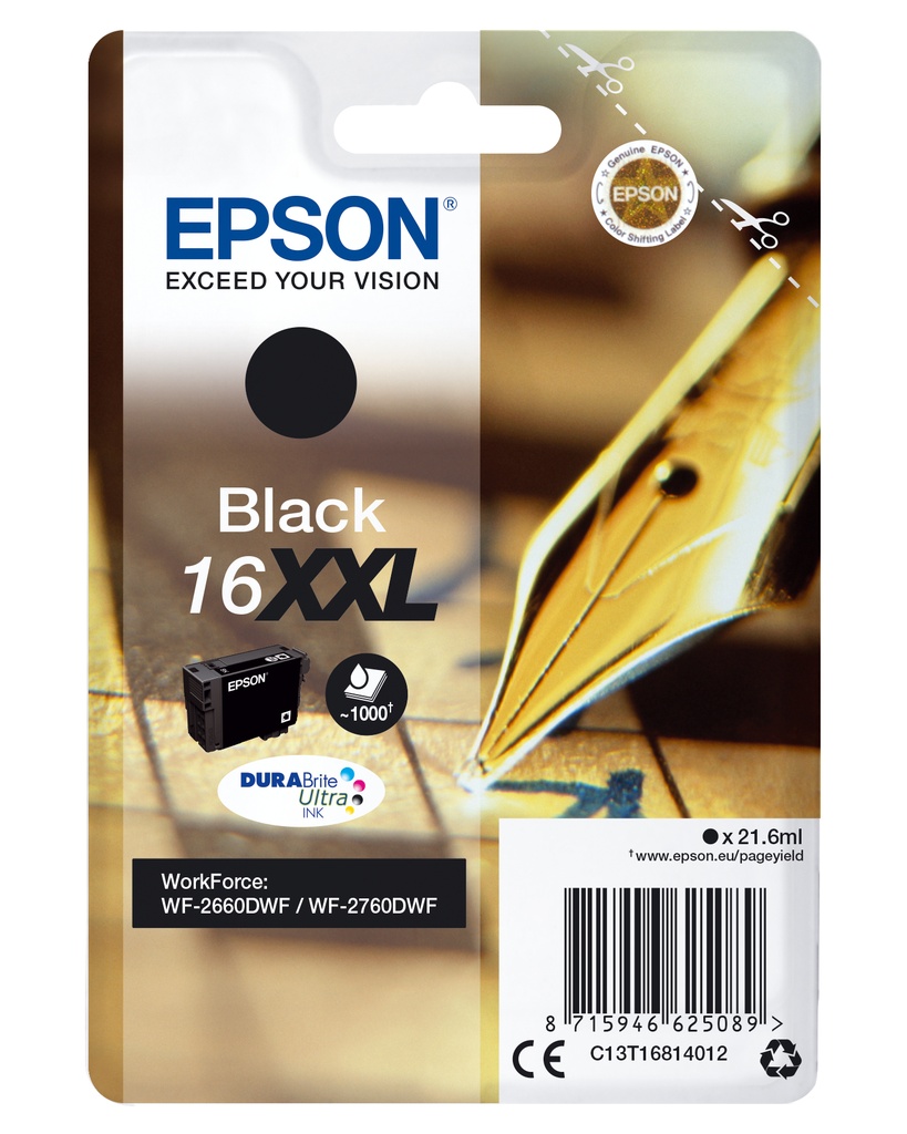 [170015441227] Epson Singlepack Black 16XXL DURABrite Ultra Ink