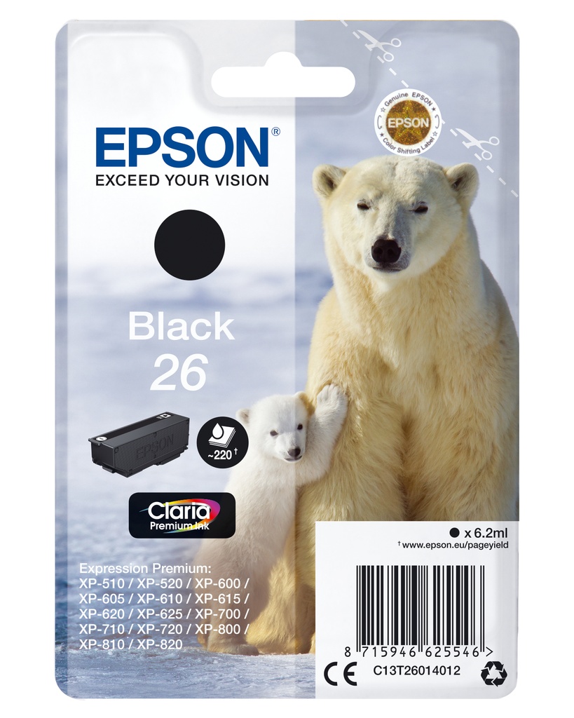 [170015441273] Epson Polar bear Singlepack Black 26 Claria Premium Ink