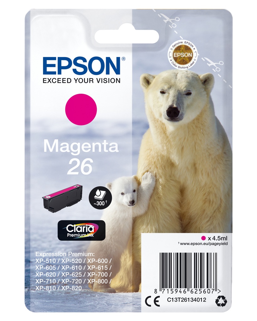 [170015441279] Epson Polar bear Singlepack Magenta 26 Claria Premium Ink
