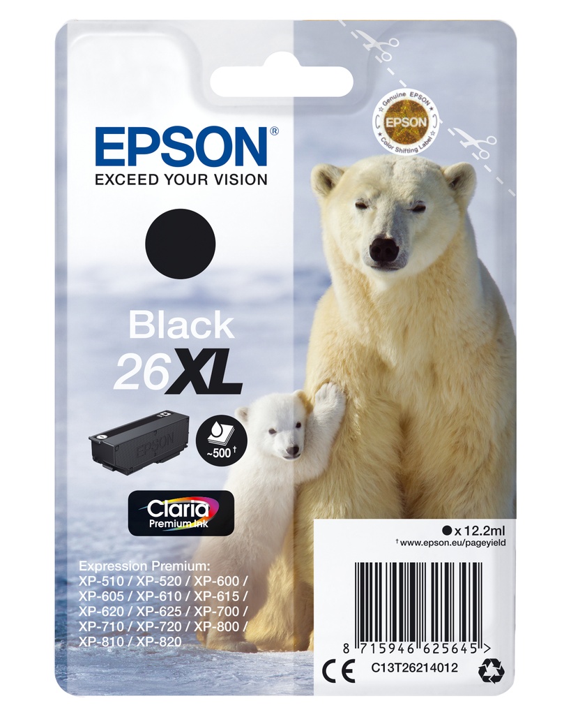 [170015441283] Epson Singlepack Black 26XL Claria Premium Ink