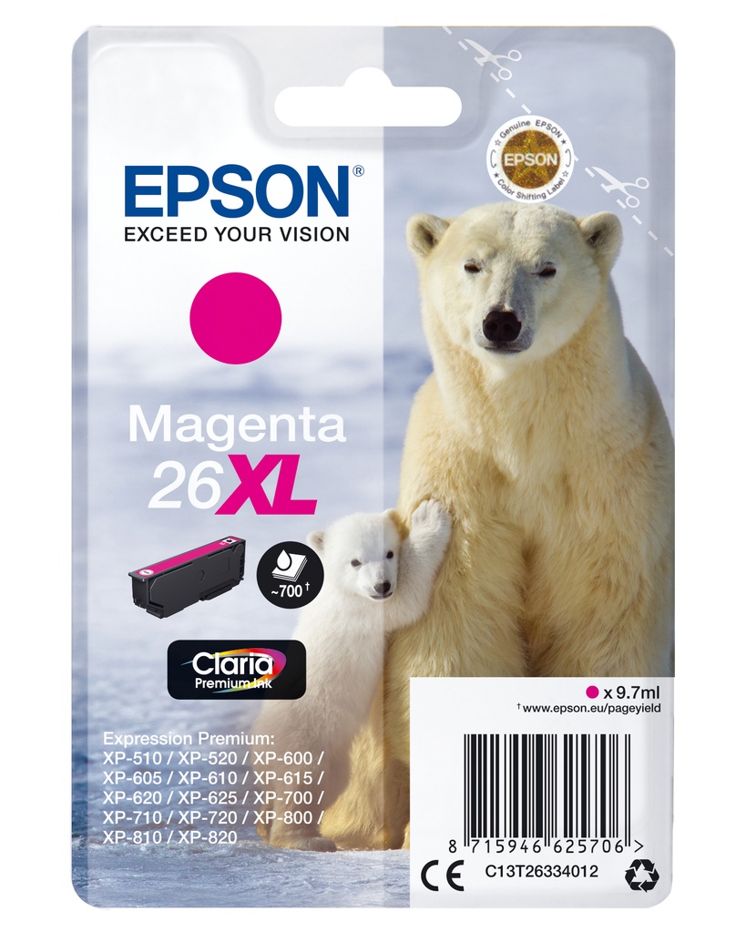 [170015441289] Epson Polar bear Singlepack Magenta 26XL Claria Premium Ink