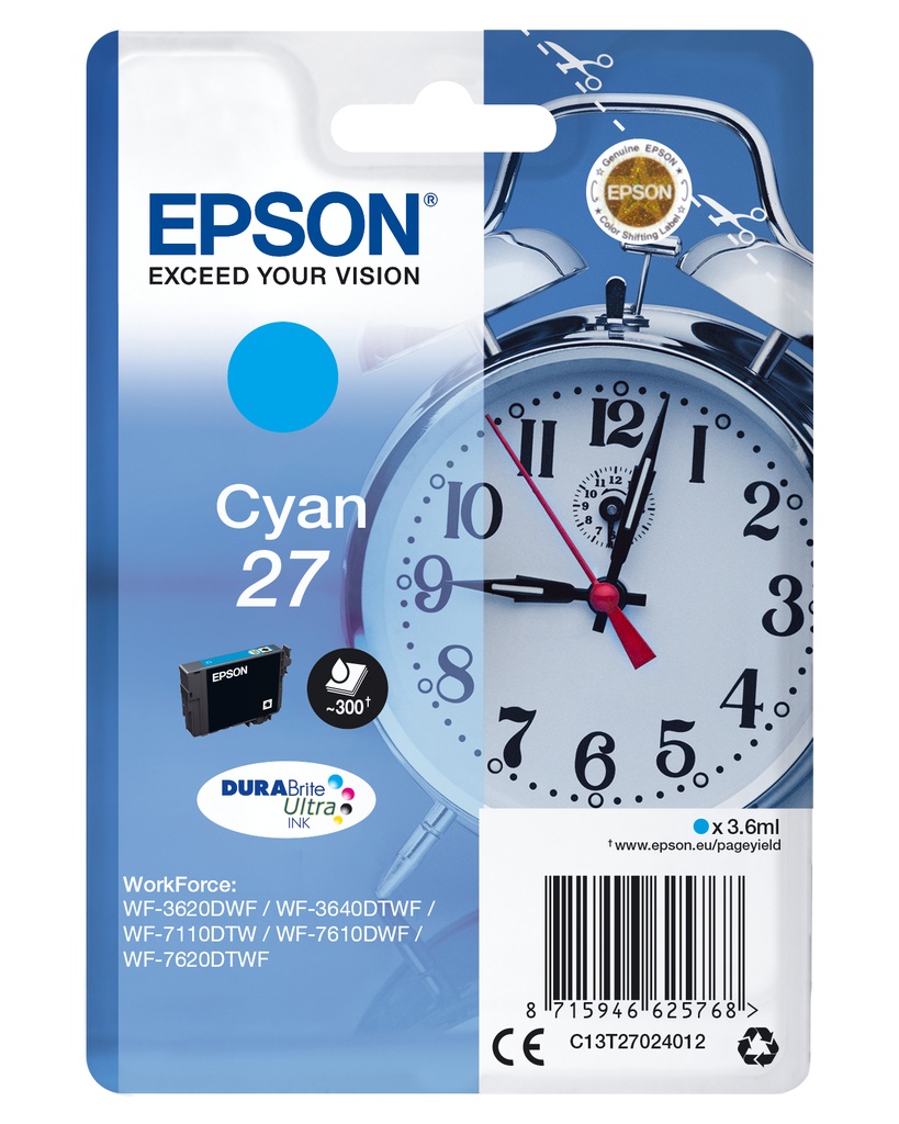 [170015441295] Epson Alarm clock Singlepack Cyan 27 DURABrite Ultra Ink