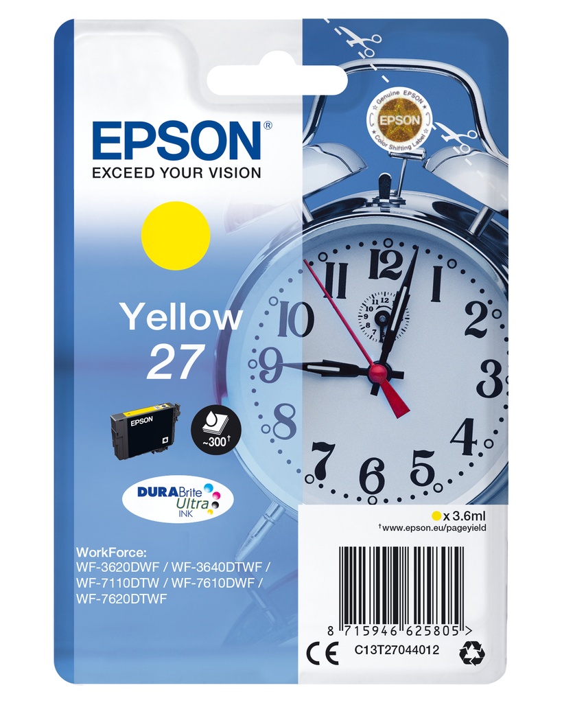 [170015441299] Epson Alarm clock Singlepack Yellow 27 DURABrite Ultra Ink