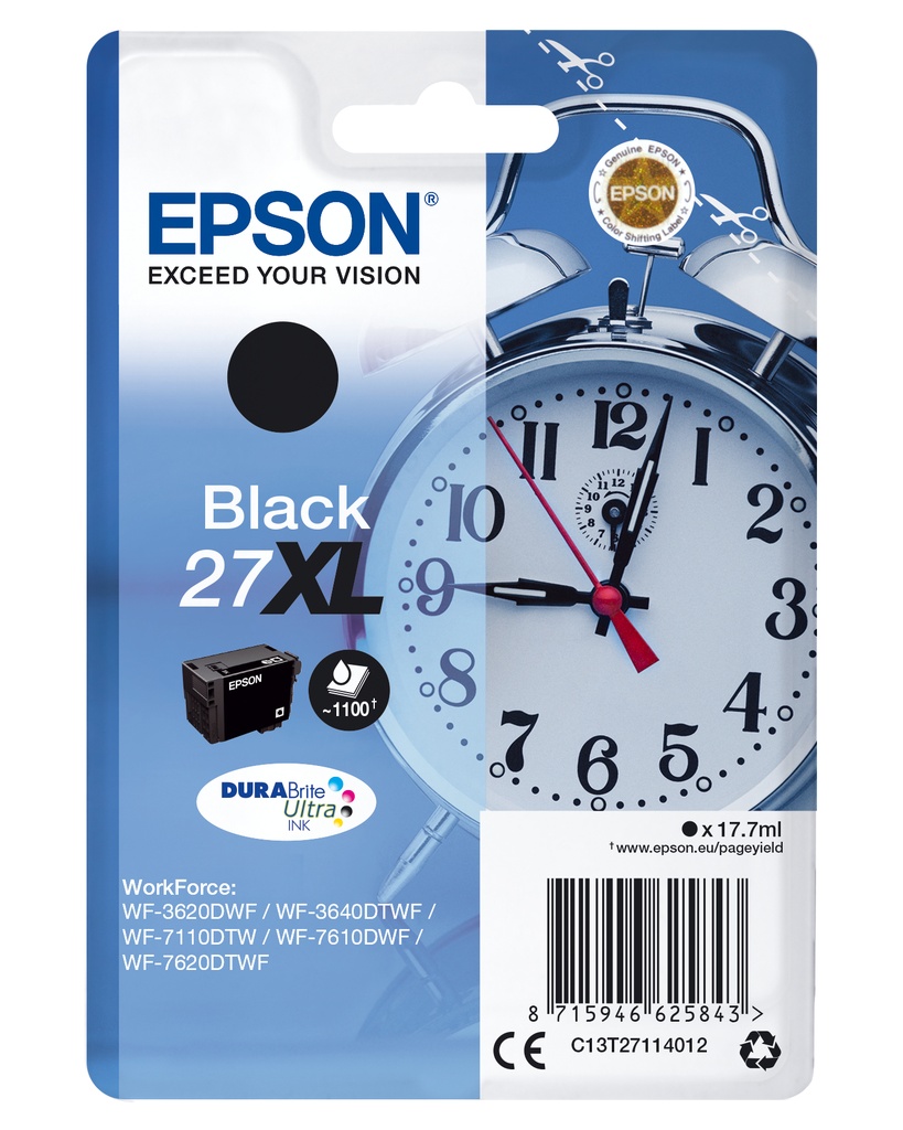 [170015441303] Epson Alarm clock Singlepack Black 27XL DURABrite Ultra Ink