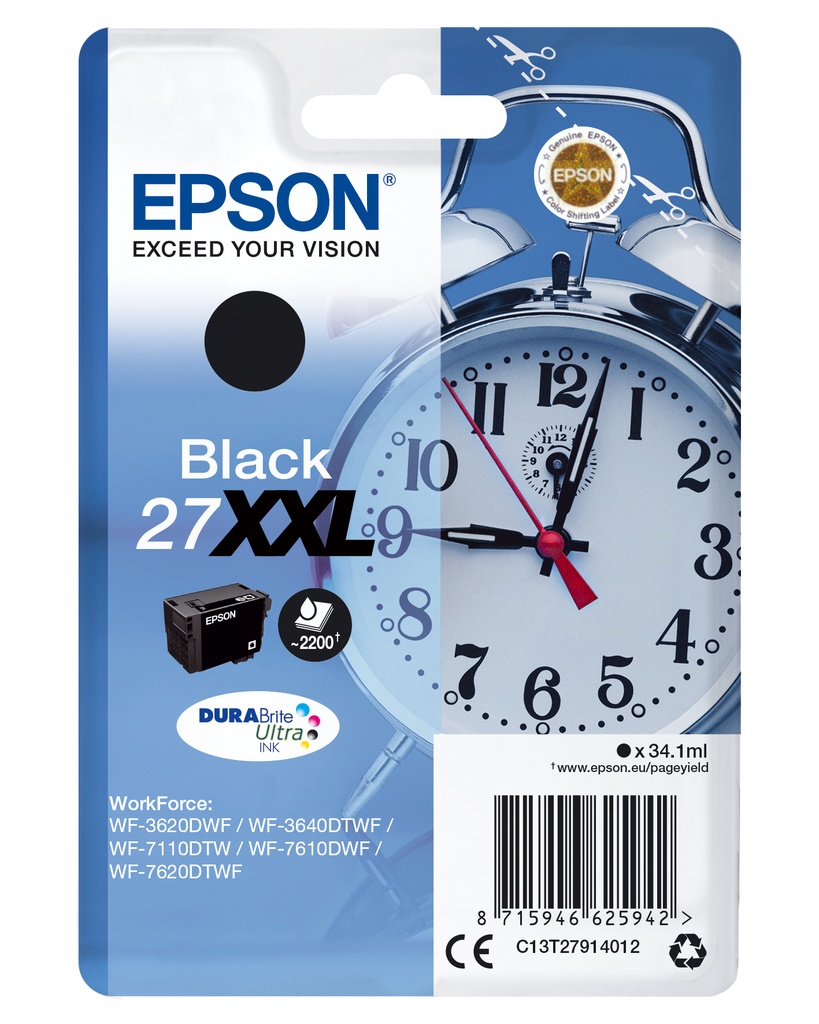 [170015441313] Epson Alarm clock Singlepack Black 27XXL DURABrite Ultra Ink