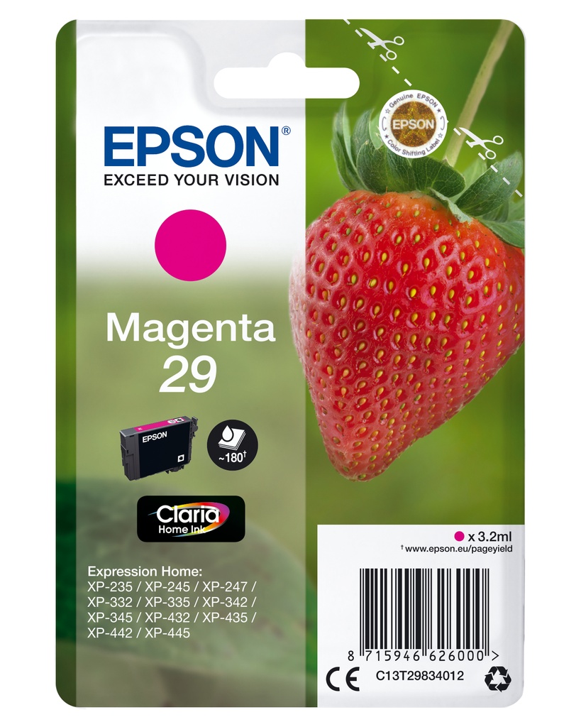 [170015441319] Epson Strawberry Singlepack Magenta 29 Claria Home Ink