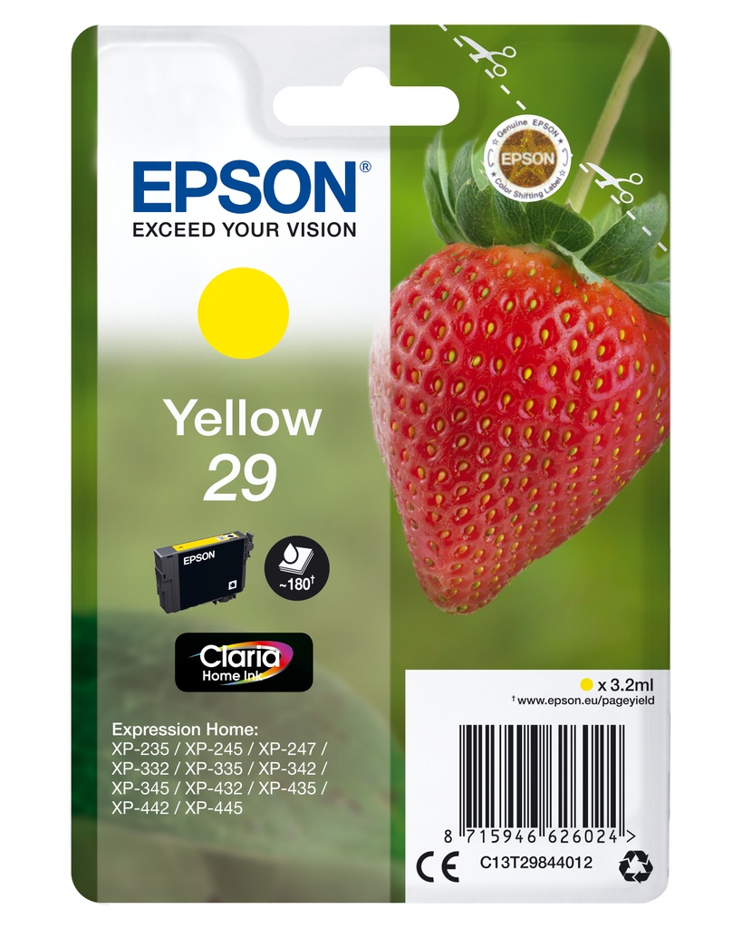 [170015441321] Epson Strawberry Singlepack Yellow 29 Claria Home Ink