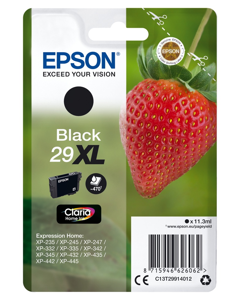 [170015441325] Epson Strawberry Singlepack Black 29XL Claria Home Ink