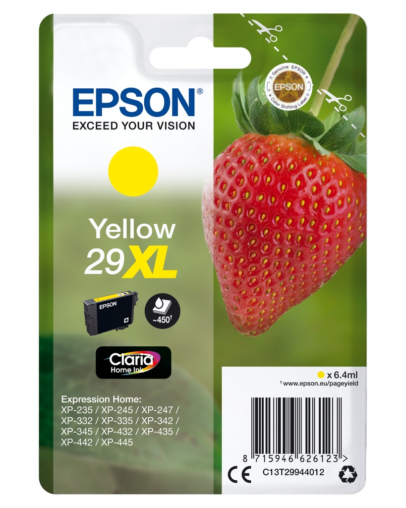 [170015441331] Epson Strawberry Singlepack Yellow 29XL Claria Home Ink