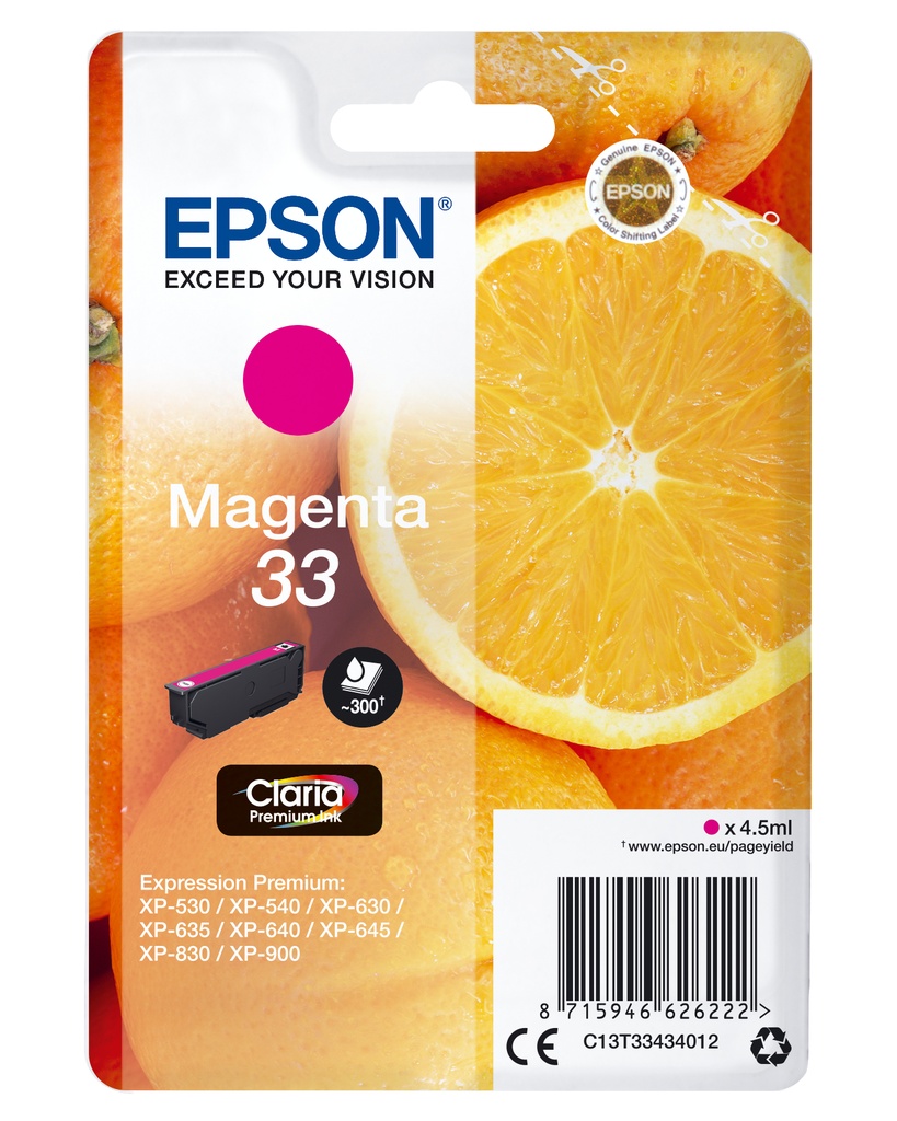 [170015441341] Epson Oranges Singlepack Magenta 33 Claria Premium Ink