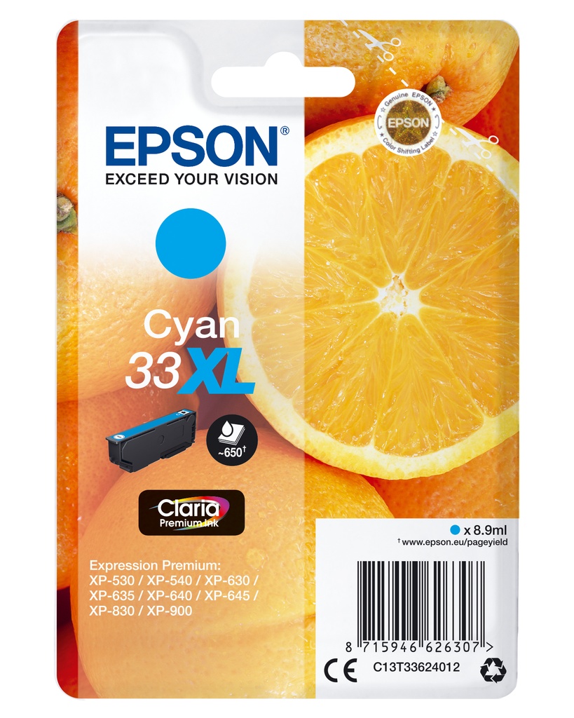 [170015441349] Epson Oranges Singlepack Cyan 33XL Claria Premium Ink