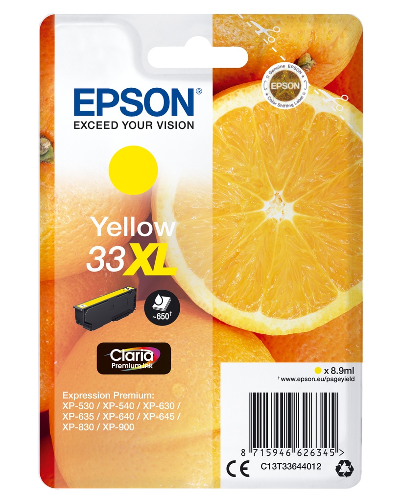 [170015441353] Epson Oranges Singlepack Yellow 33XL Claria Premium Ink