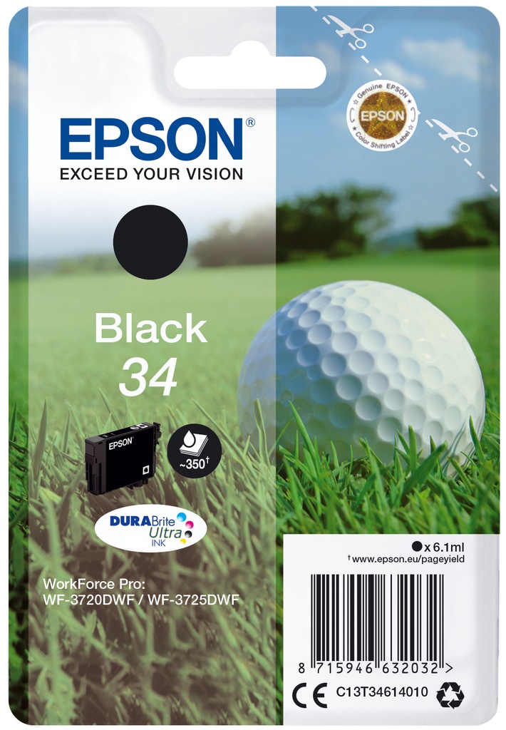 [170015441355] Epson Golf ball Singlepack Black 34 DURABrite Ultra Ink
