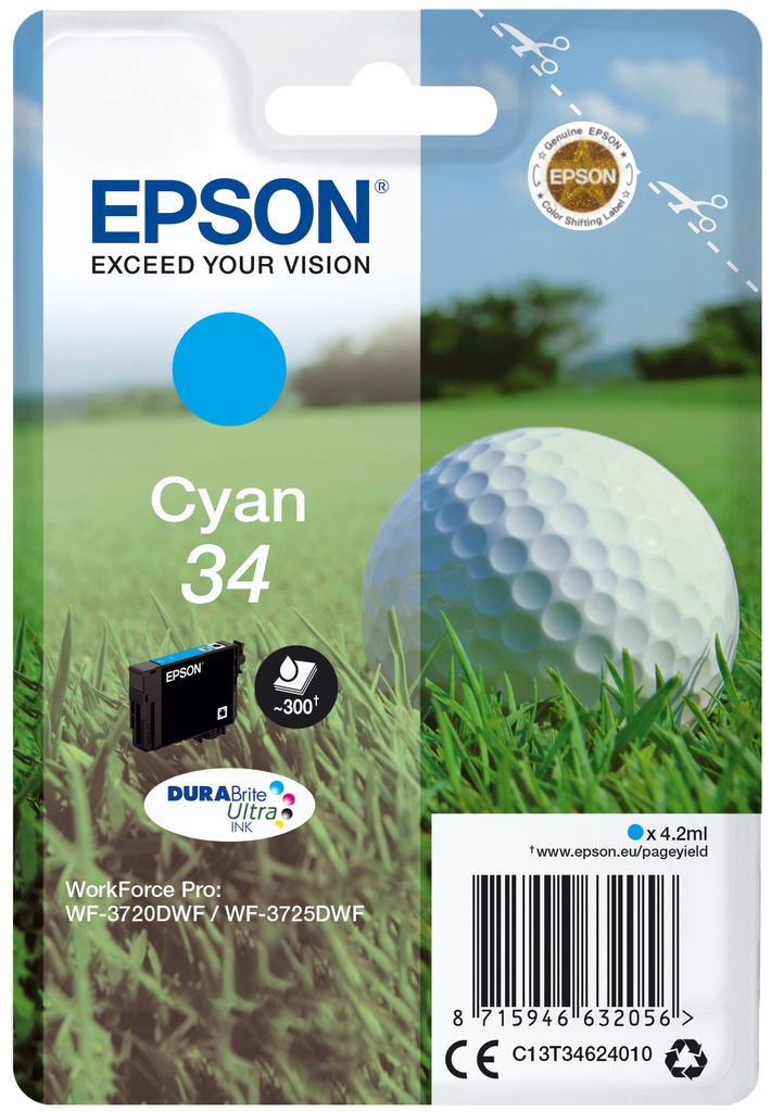 [170015441356] Epson Golf ball Singlepack Cyan 34 DURABrite Ultra Ink