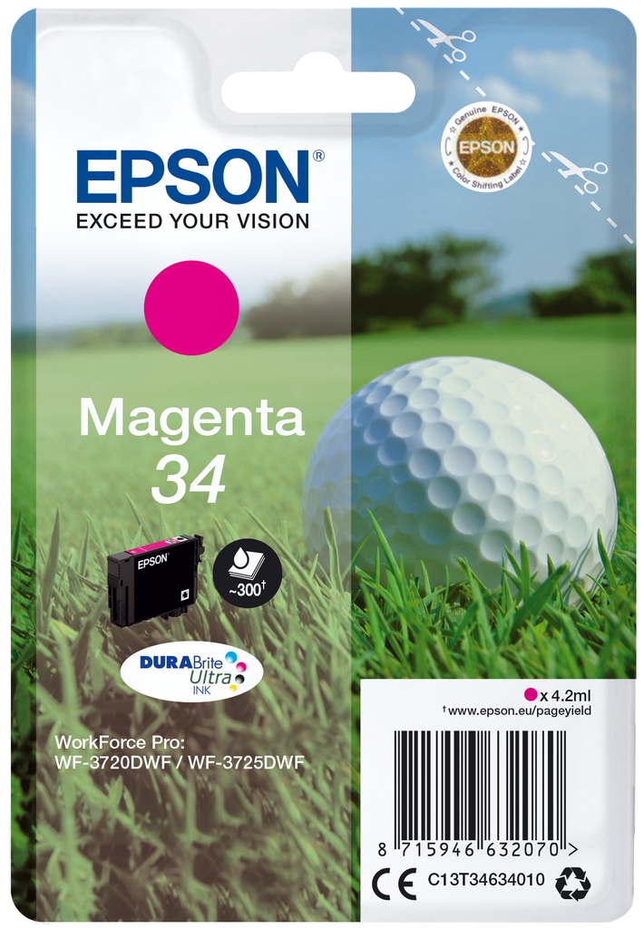 [170015441357] Epson Golf ball Singlepack Magenta 34 DURABrite Ultra Ink