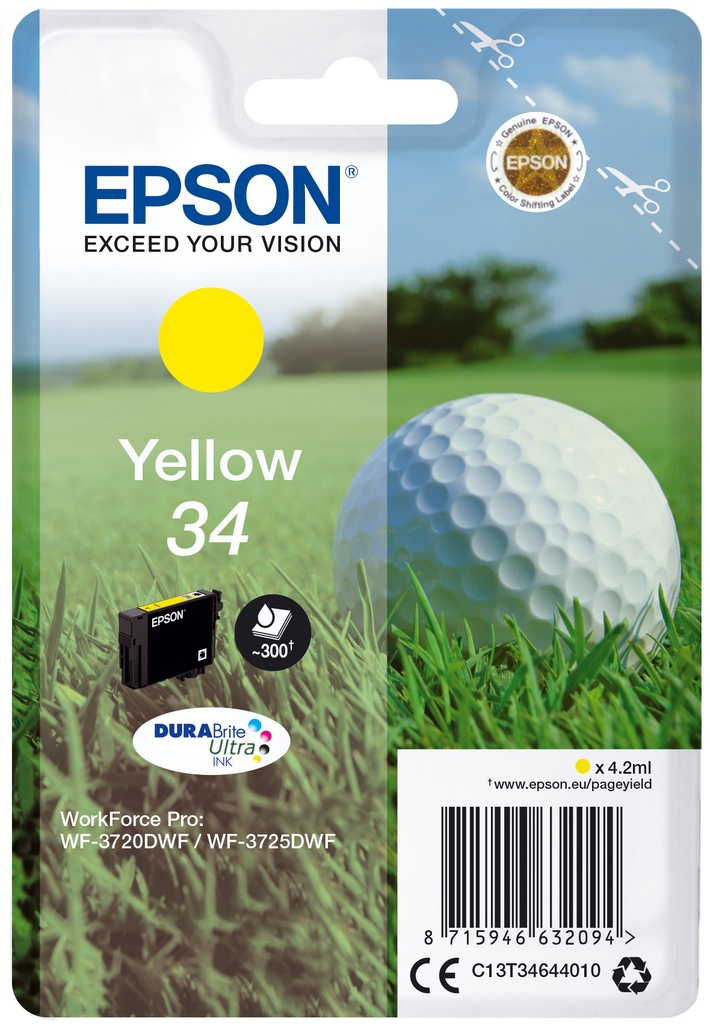 [170015441358] Epson Golf ball Singlepack Yellow 34 DURABrite Ultra Ink