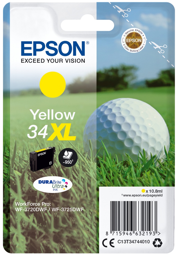 [170015441363] Epson Golf ball Singlepack Yellow 34XL DURABrite Ultra Ink