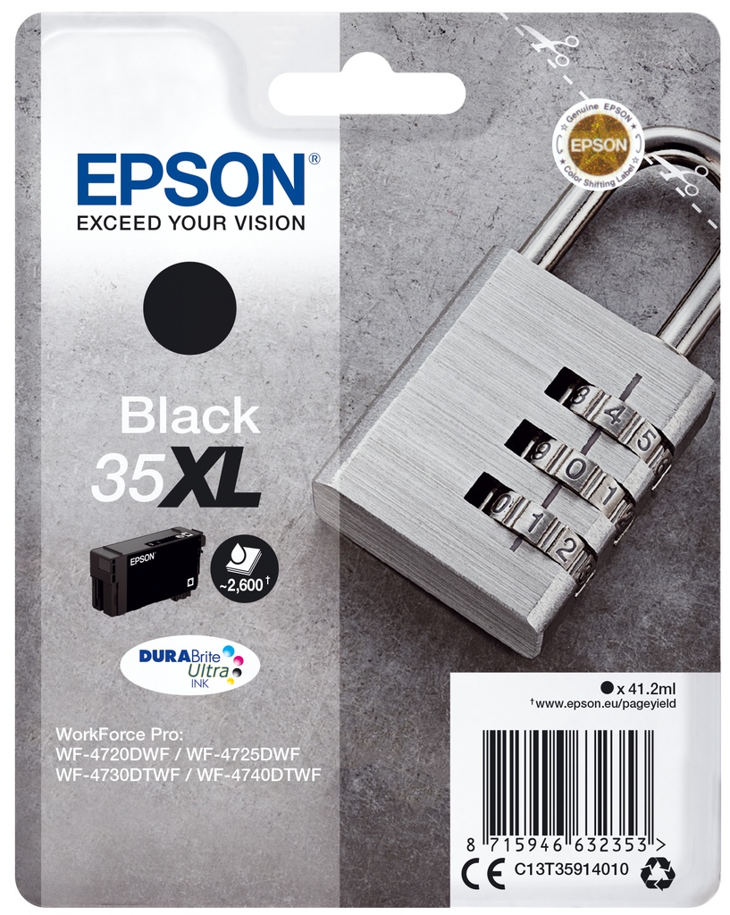 [170015441370] Epson Padlock Singlepack Black 35XL DURABrite Ultra Ink