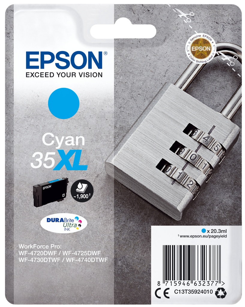 [170015441371] Epson Padlock Singlepack Cyan 35XL DURABrite Ultra Ink