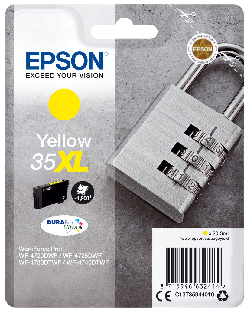 [170015441373] Epson Padlock Singlepack Yellow 35XL DURABrite Ultra Ink