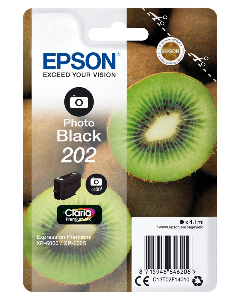 [170015441399] Epson Kiwi Singlepack Photo Black 202 Claria Premium Ink