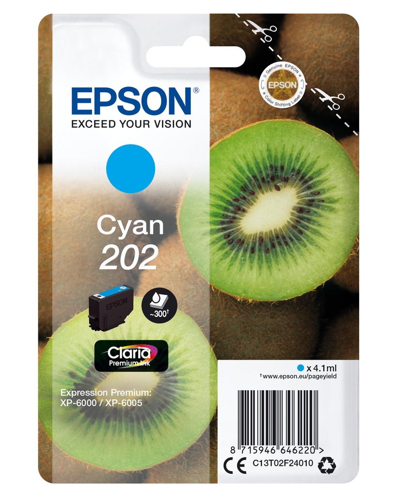 [170015441400] Epson Kiwi Singlepack Cyan 202 Claria Premium Ink