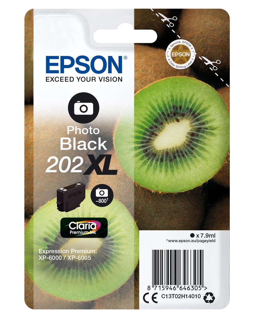 [170015441405] Epson Kiwi Singlepack Photo Black 202XL Claria Premium Ink