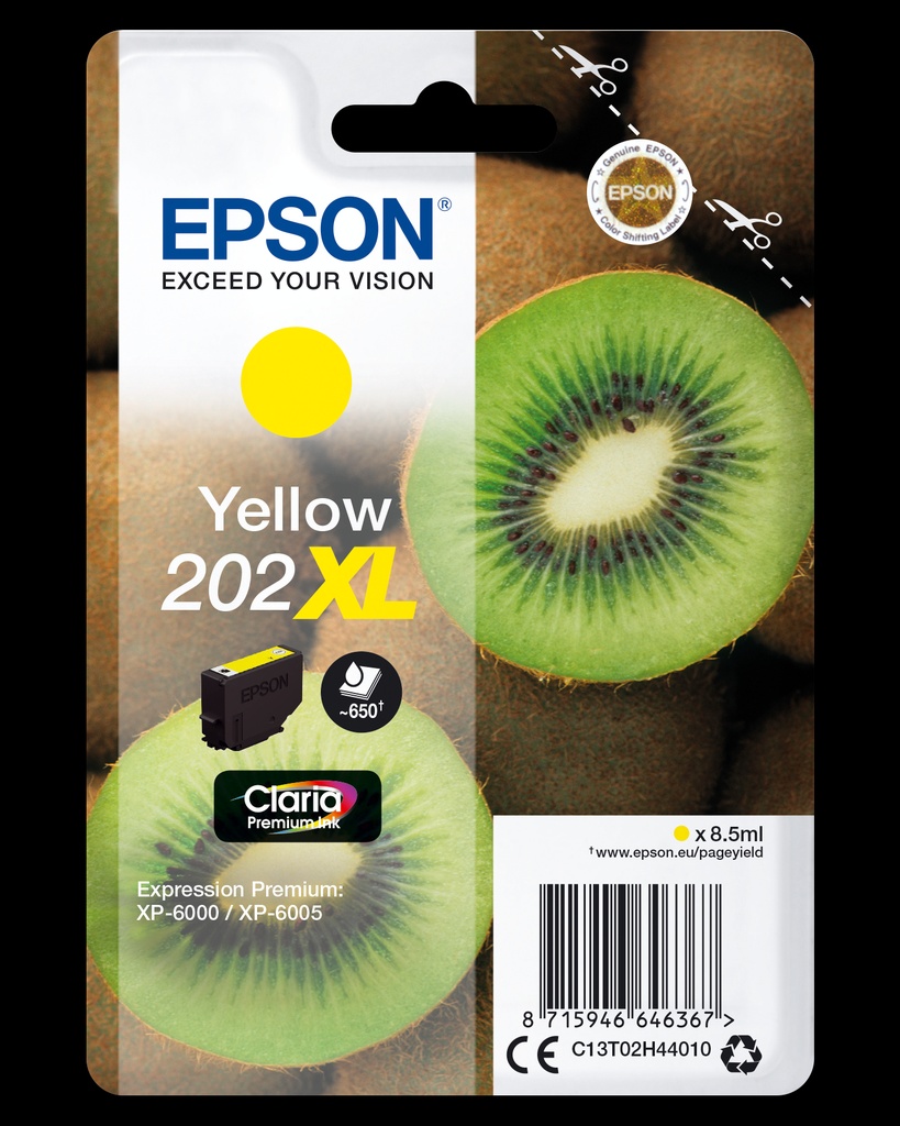 [170015441408] Epson Kiwi Singlepack Yellow 202XL Claria Premium Ink