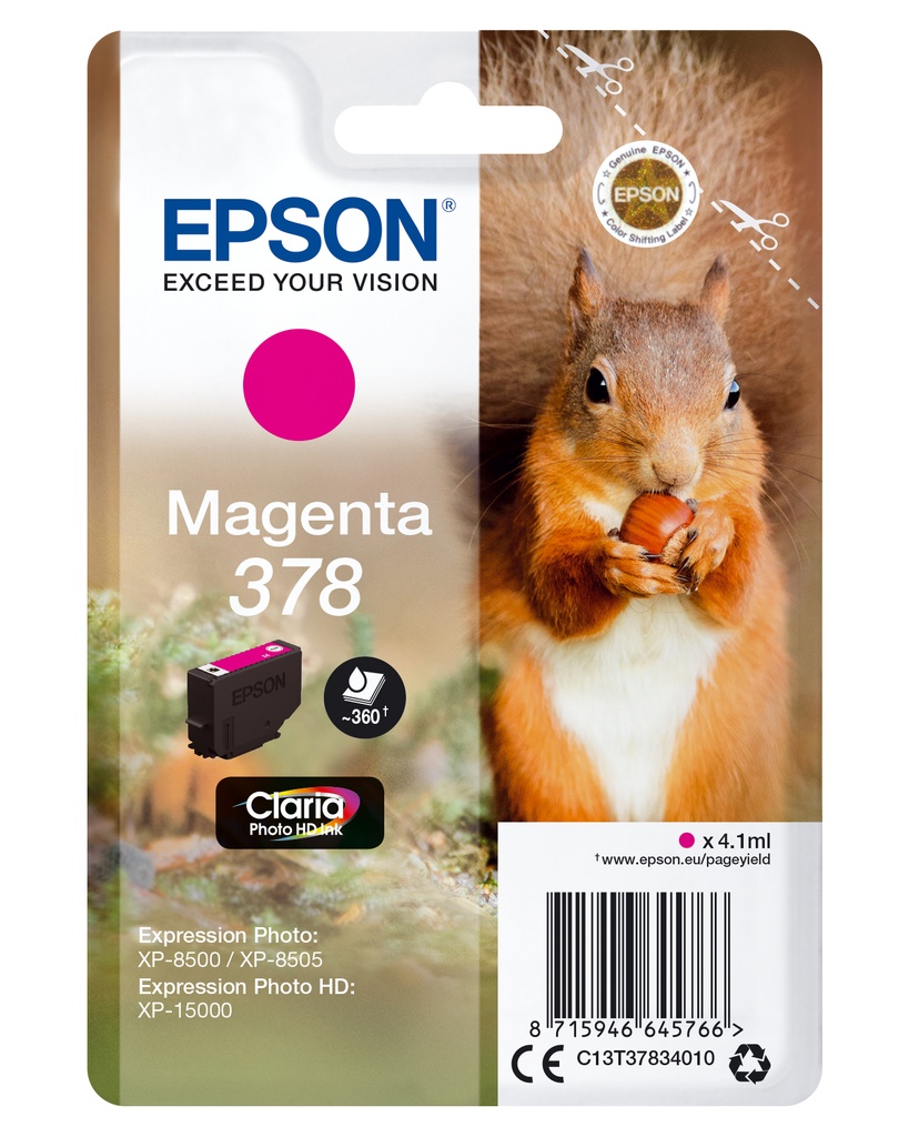 [170015441412] Epson Squirrel Singlepack Magenta 378 Claria Photo HD Ink