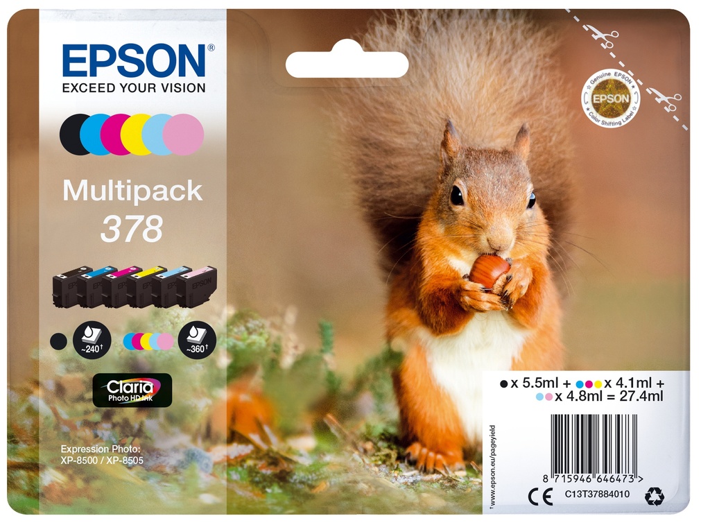 [170015441416] Epson Squirrel Multipack 6-colours 378 Claria Photo HD Ink
