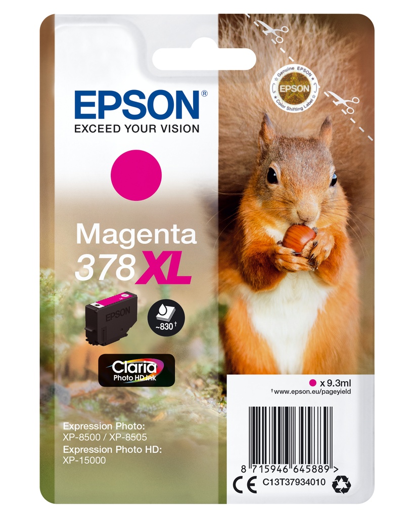 [170015441419] Epson Squirrel Singlepack Magenta 378XL Claria Photo HD Ink