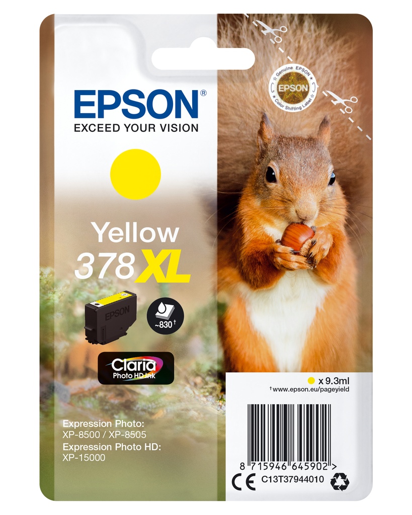 [170015441420] Epson Squirrel Singlepack Yellow 378XL Claria Photo HD Ink