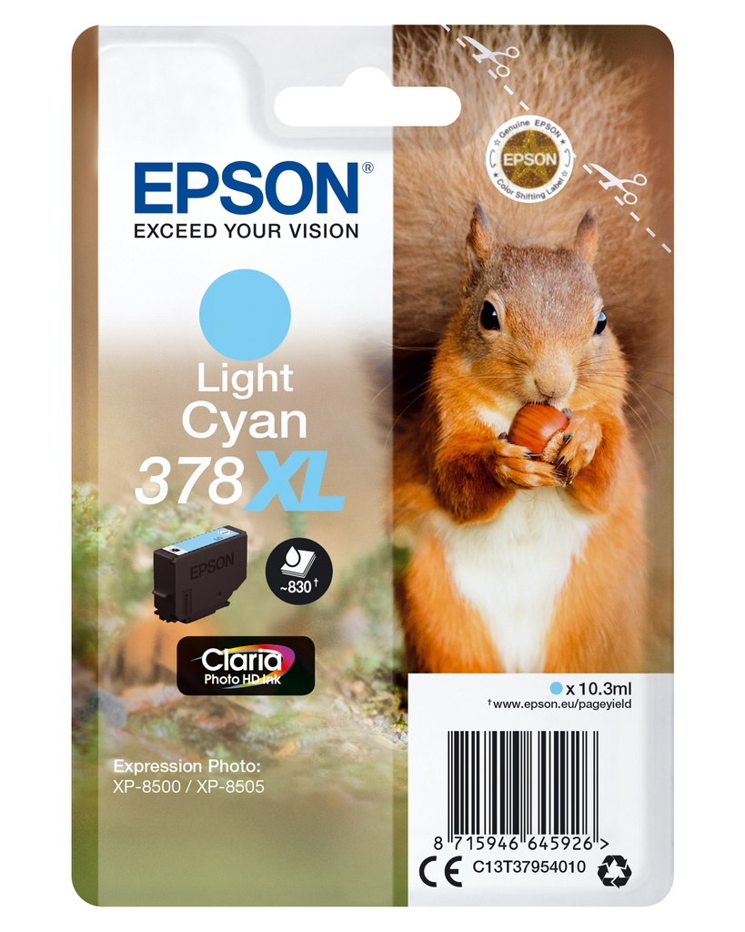 [170015441421] Epson Squirrel Singlepack Light Cyan 378XL Claria Photo HD Ink